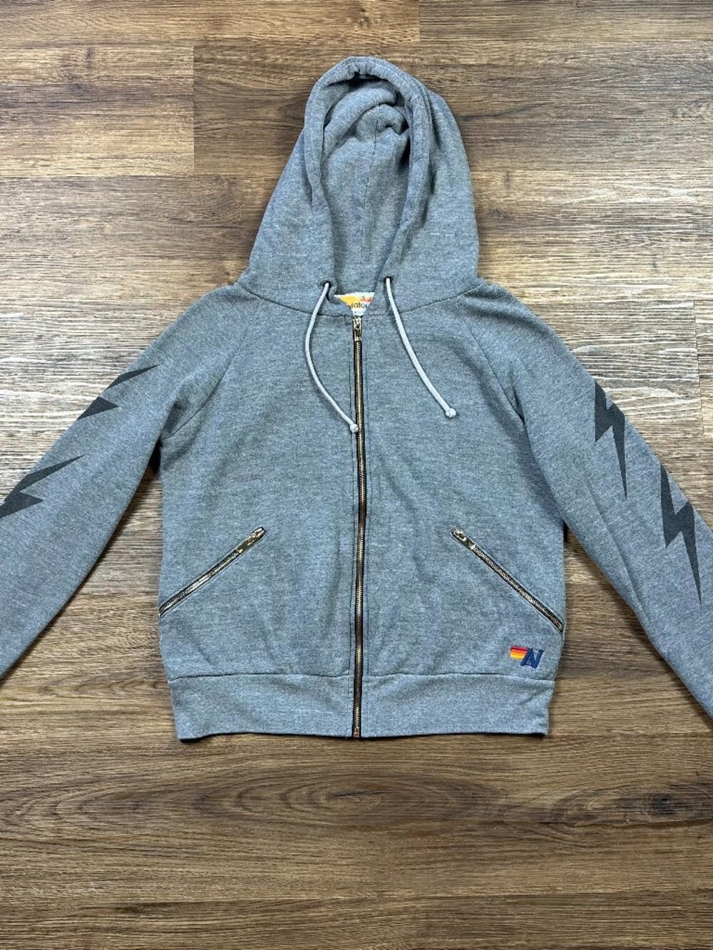 Aviator Nation Hoodie Womens Small Heather Gray Bolt Zip Up Sweatshirt